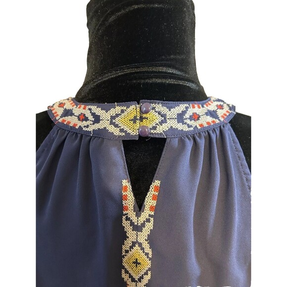 THML Maxi Dress Cross Stitch Mock Collar Blue Size M Beautiful - Picture 6 of 10